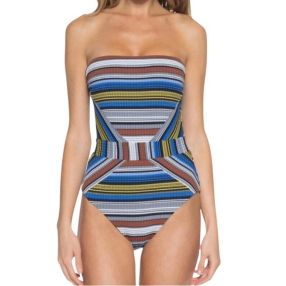Becca striped one piece open back swimsuit - Picture 1 of 8